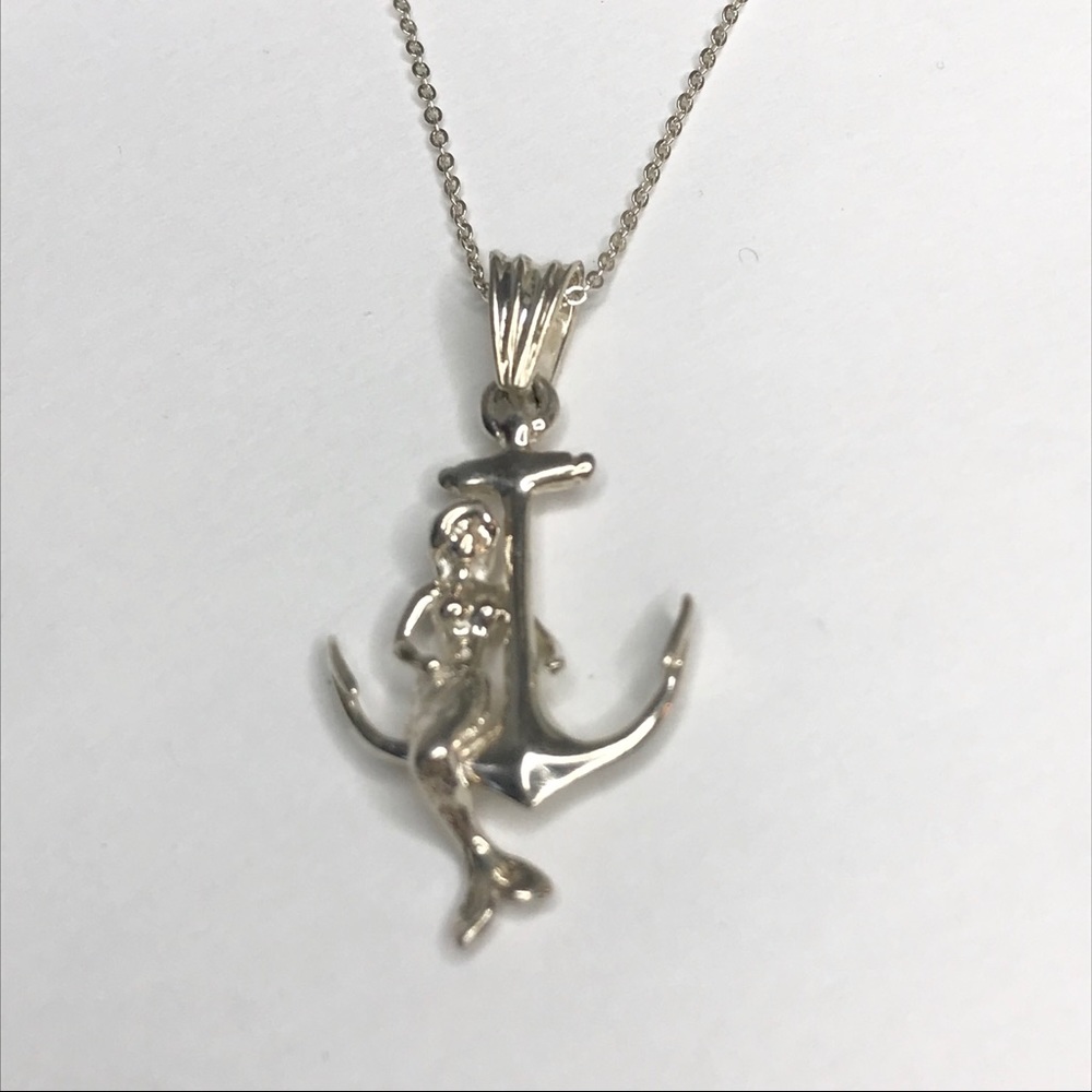 Mermaid 925 Silver Sterling Anchor Pendant Sea